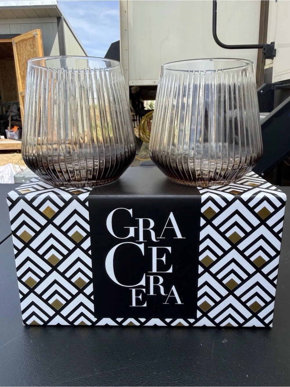 Smoky Ribbed Glass Tumbler Set - 2 Pack